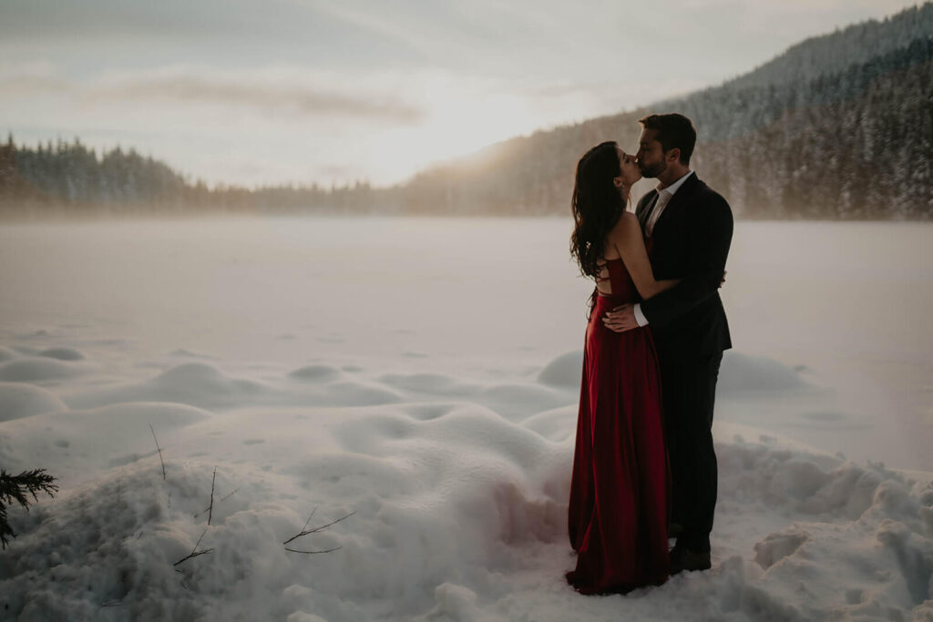 Engagement photos red dress at Mount Hood engagement photo session