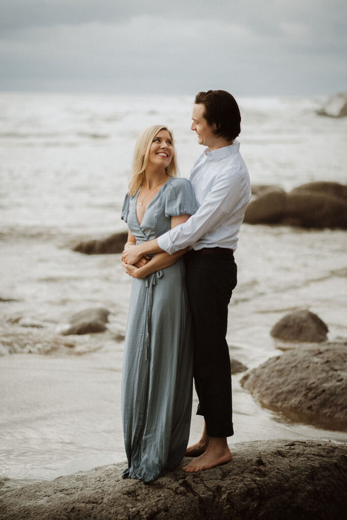 Beach engagement photos at Hug Point