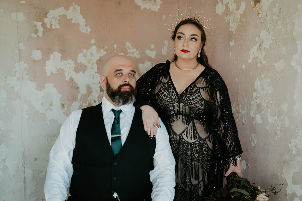 Bride and groom portraits at The Ruins at the Astor