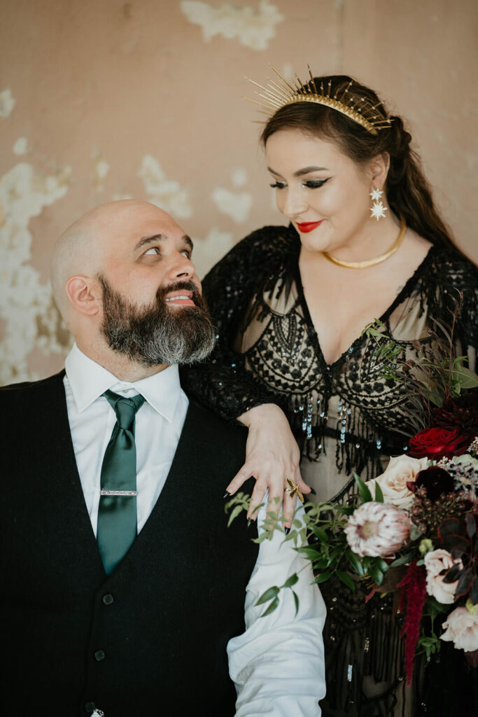 Bride and groom portraits at The Ruins at the Astor