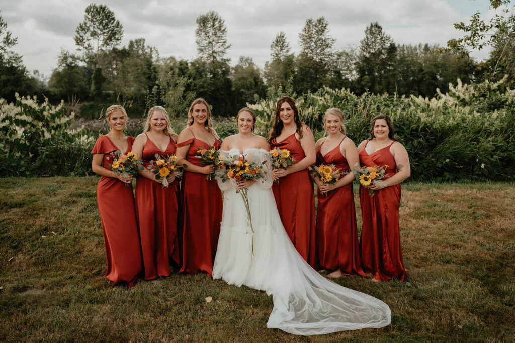 Bridal party portraits at romantic wedding at Pemberton Farm