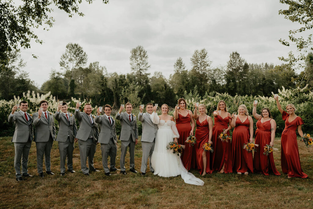 Wedding party portraits at romantic wedding at Pemberton Farm