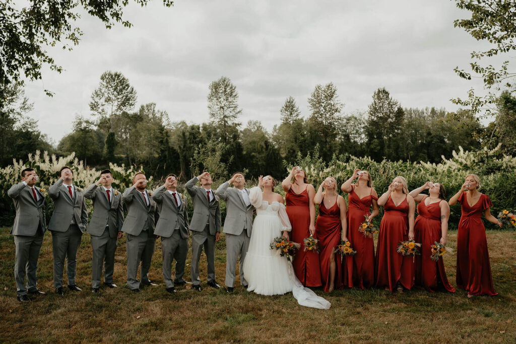 Wedding party takes shots at romantic wedding at Pemberton Farm