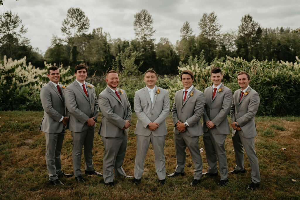 Groomsmen portraits at romantic wedding at Pemberton Farm