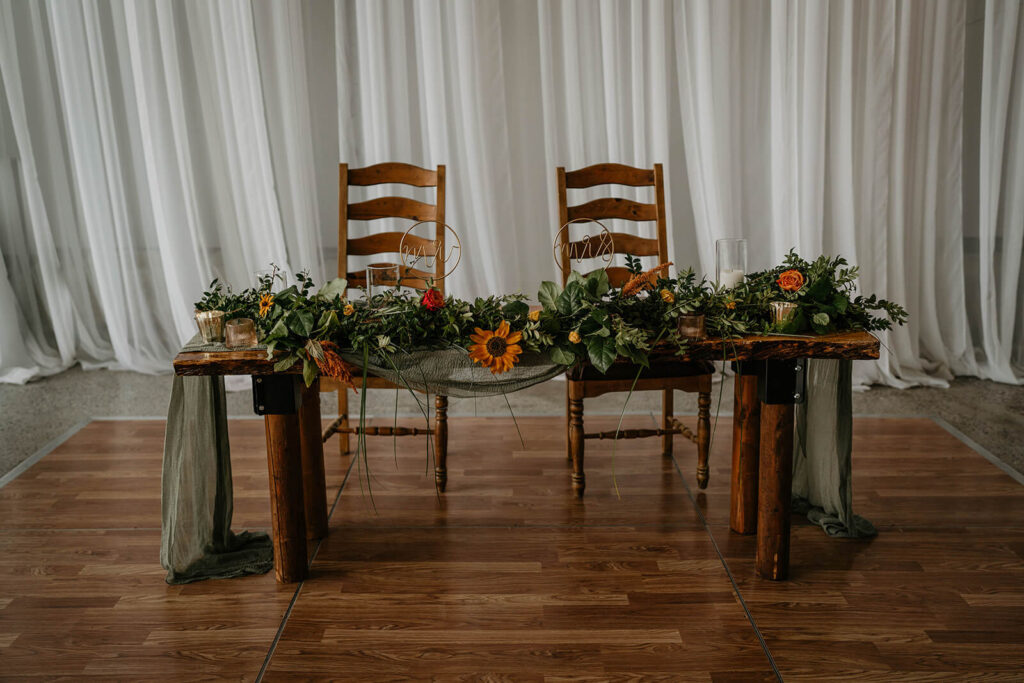 Pink, green and white table setting at romantic wedding in Washington