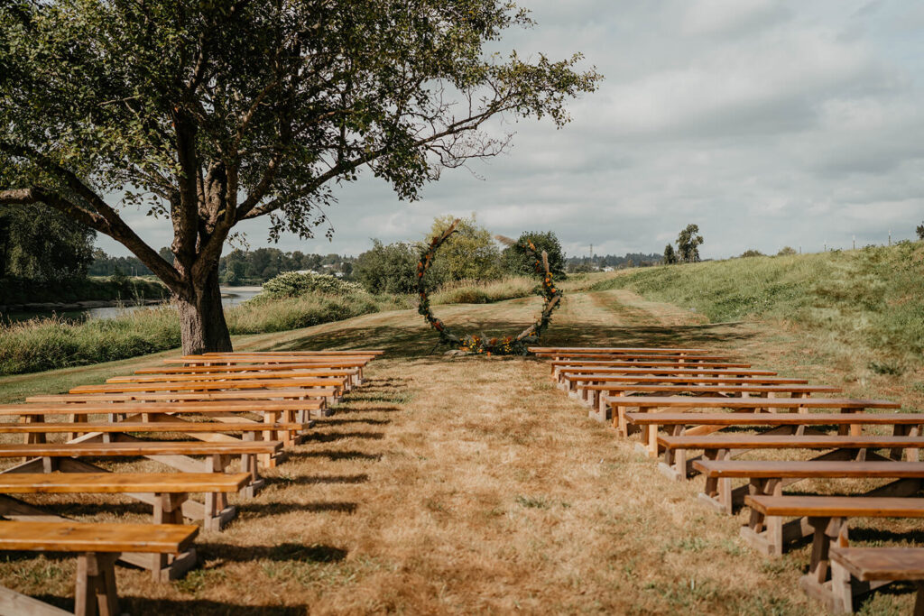 Outdoor wedding ceremony arch at Pemberton Farm