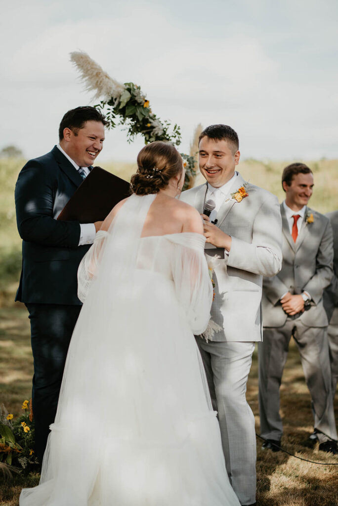 Groom saying vows at romantic wedding in Washington