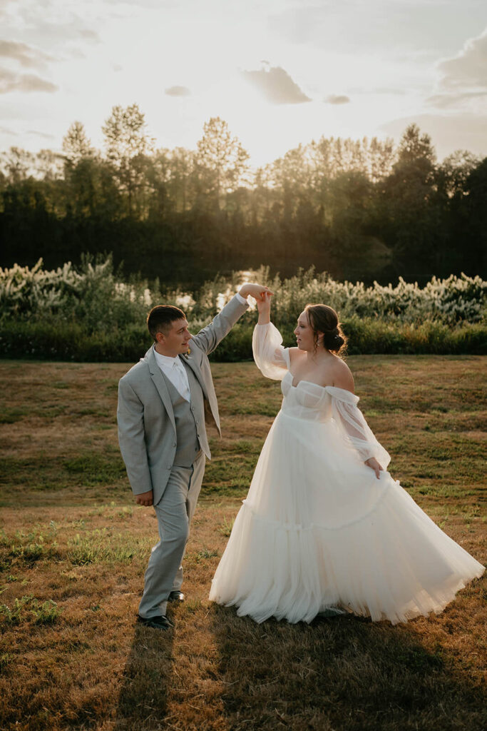 Bride and groom couple portraits at romantic wedding in Washington