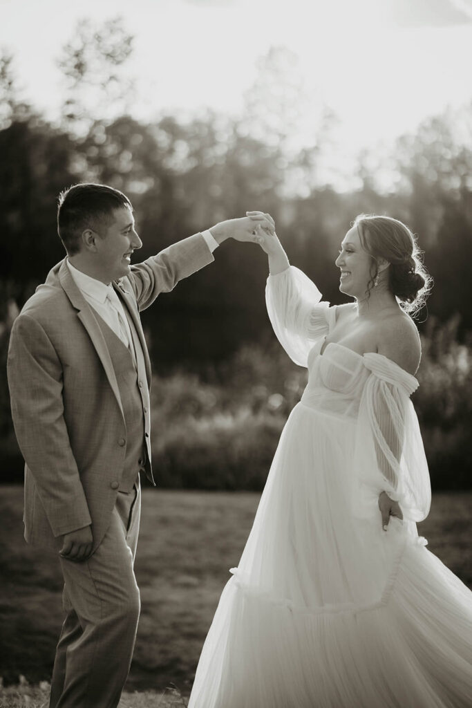 Bride and groom couple portraits at romantic wedding in Washington