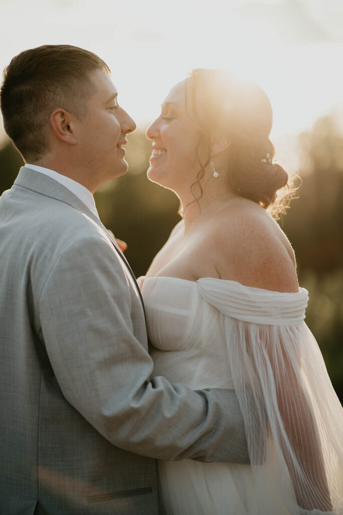 Bride and groom couple portraits at romantic wedding in Washington