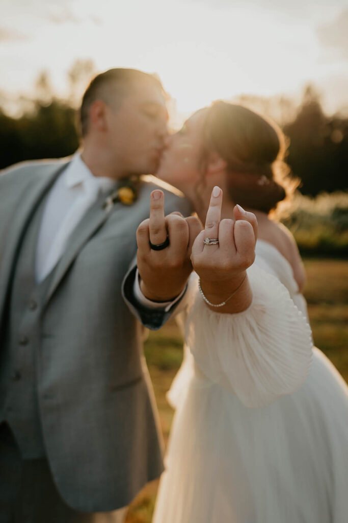 Bride and groom couple portraits at romantic wedding in Washington