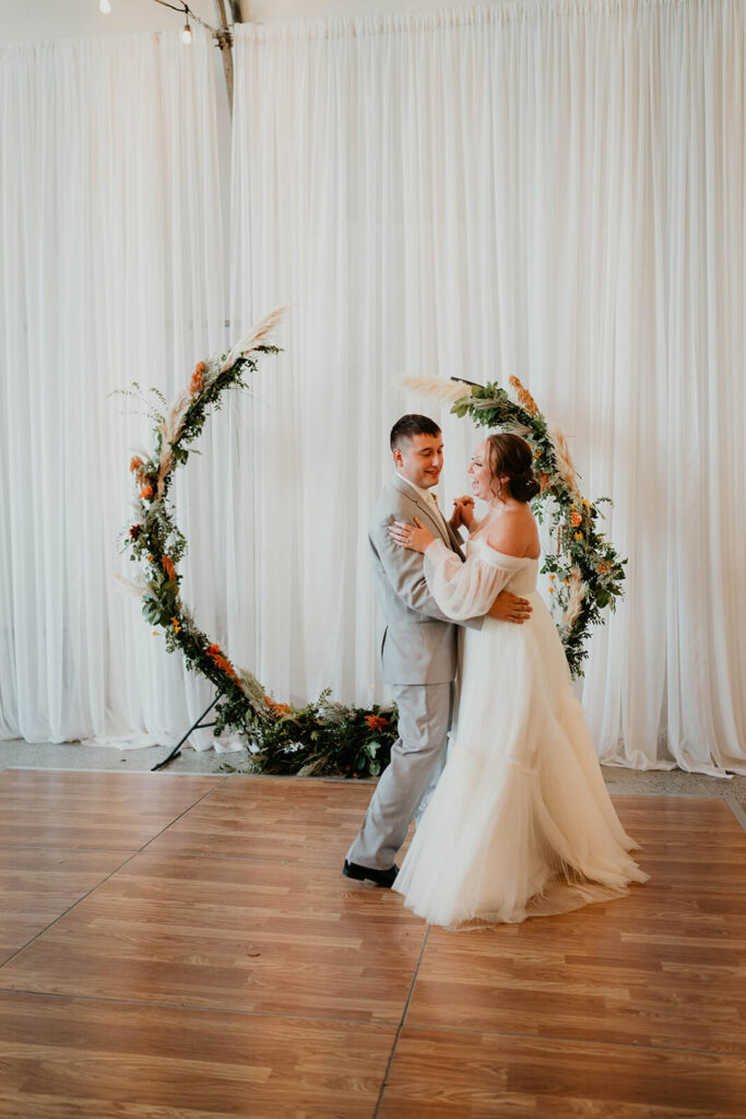 Bride and groom first dance at Pemberton Farm wedding reception