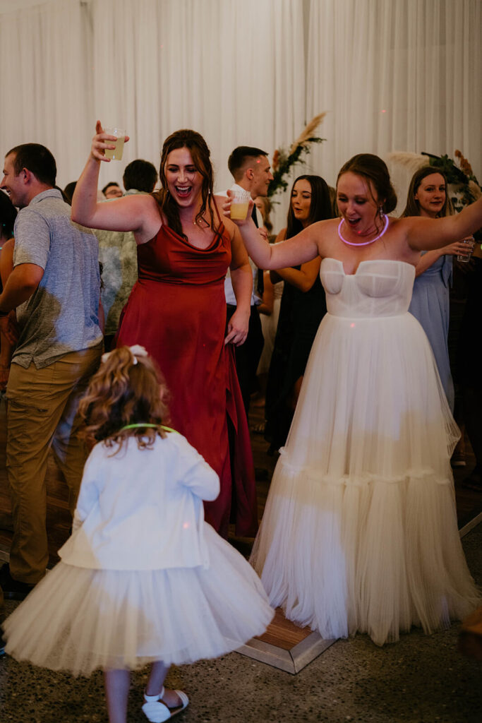 Bride dancing on the dance floor at Pemberton Farm wedding