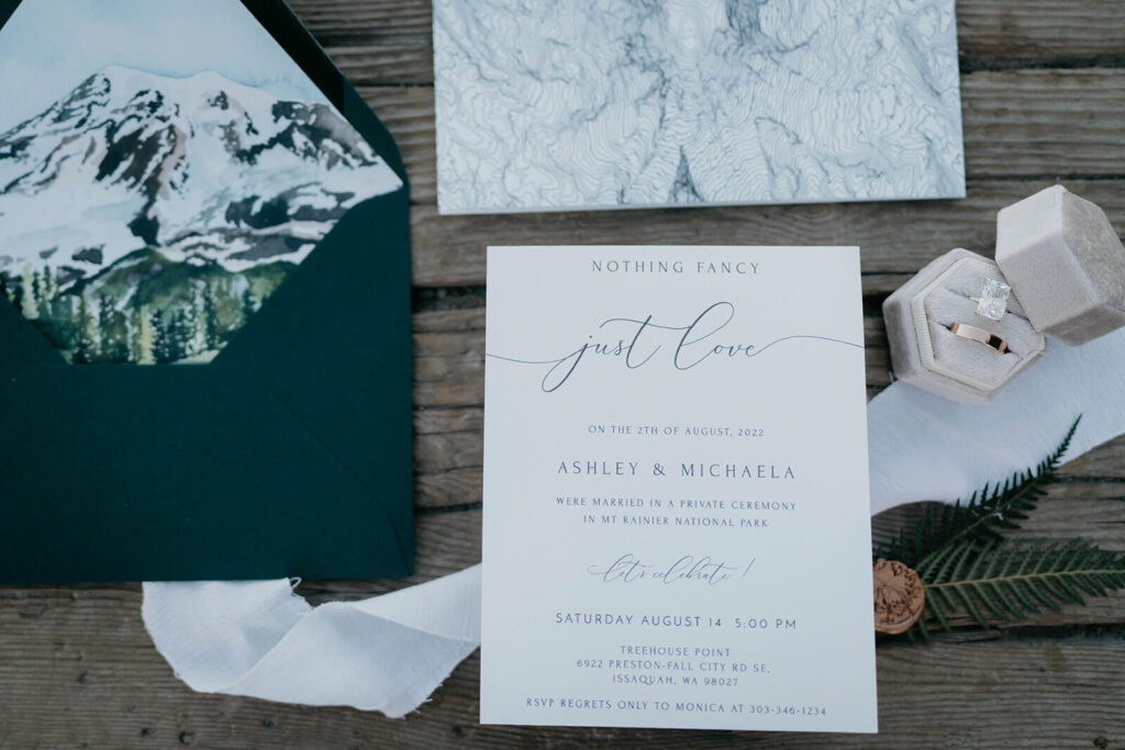 Green and white invitation suite