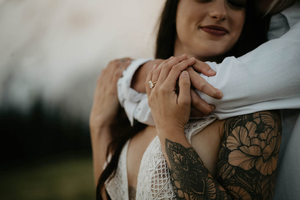 Bride couple portraits during Mt Rainier elopement