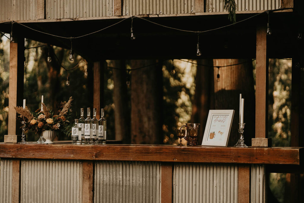 Bar with signature his and her drink menu at CedarVale Events