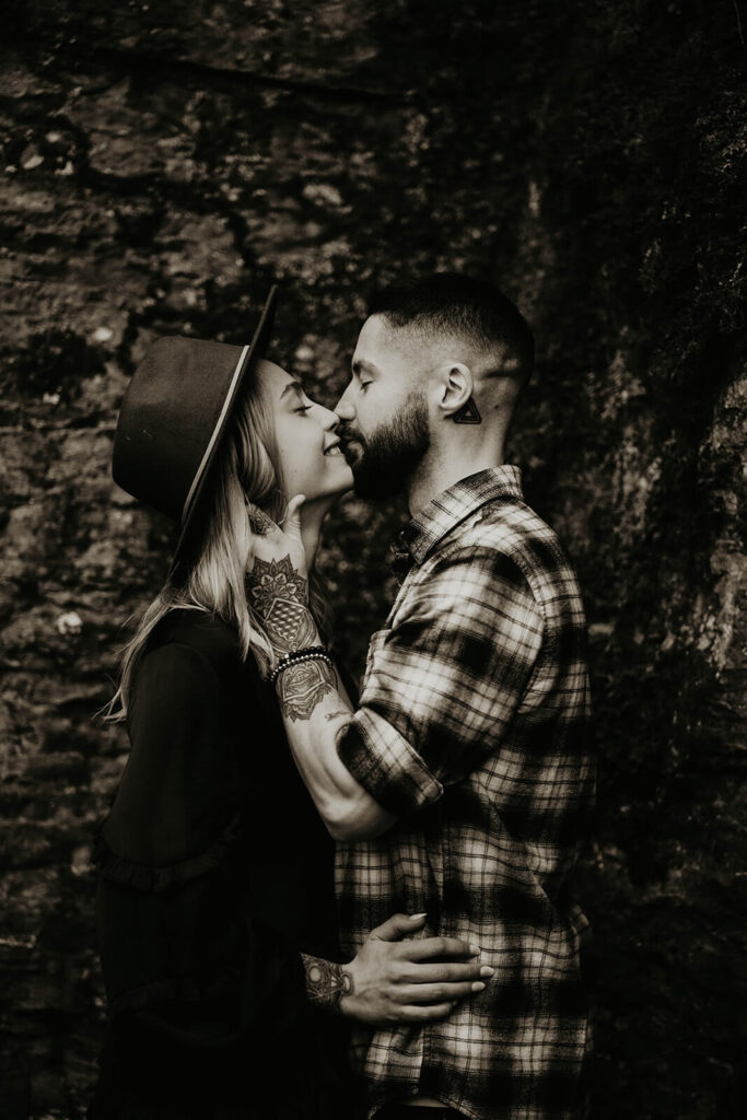 Couple portraits at Latourell Falls winter engagement shoot