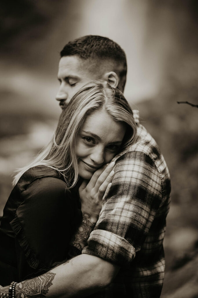 Engagement photos in front of Latourell Falls