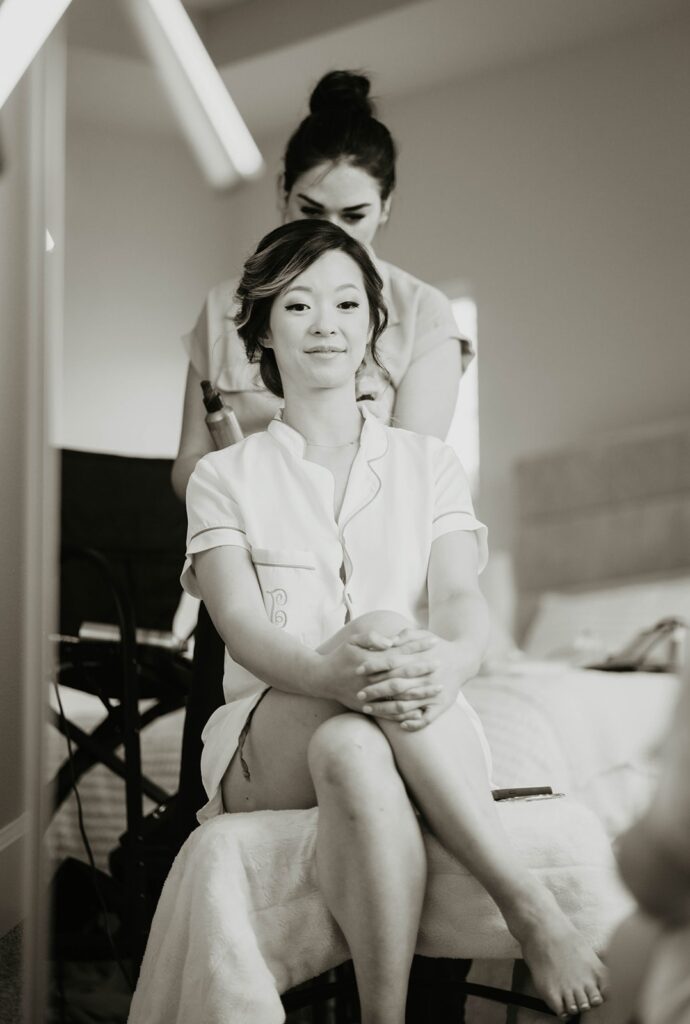 Bride getting hair done for her Asian wedding at Bridal Veil Lakes