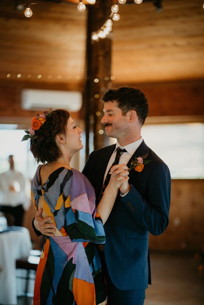 Bride and groom first dance at Cascade Locks wedding reception