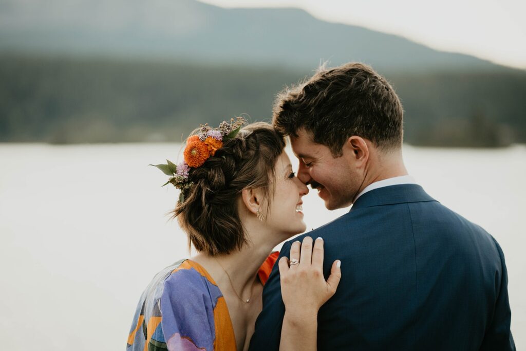 Bride and groom wedding portraits in Cascade Locks, Oregon