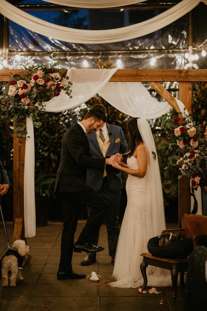 Groom breaks the glass at Blockhouse Portland wedding ceremony