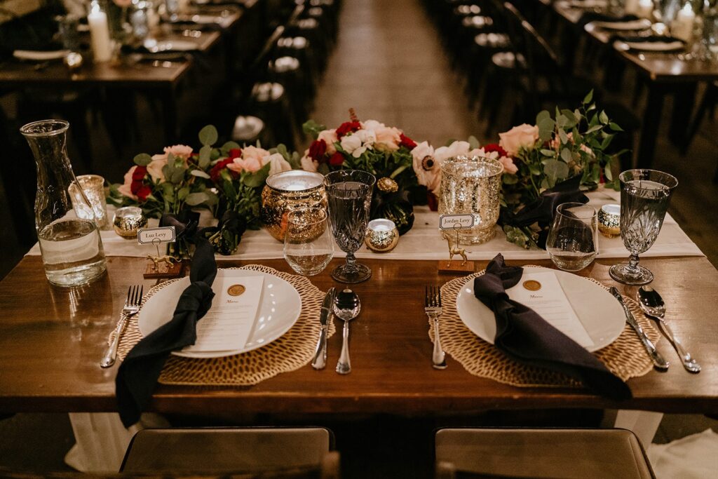 Bride and groom head reception table at Blockhouse wedding in Portland