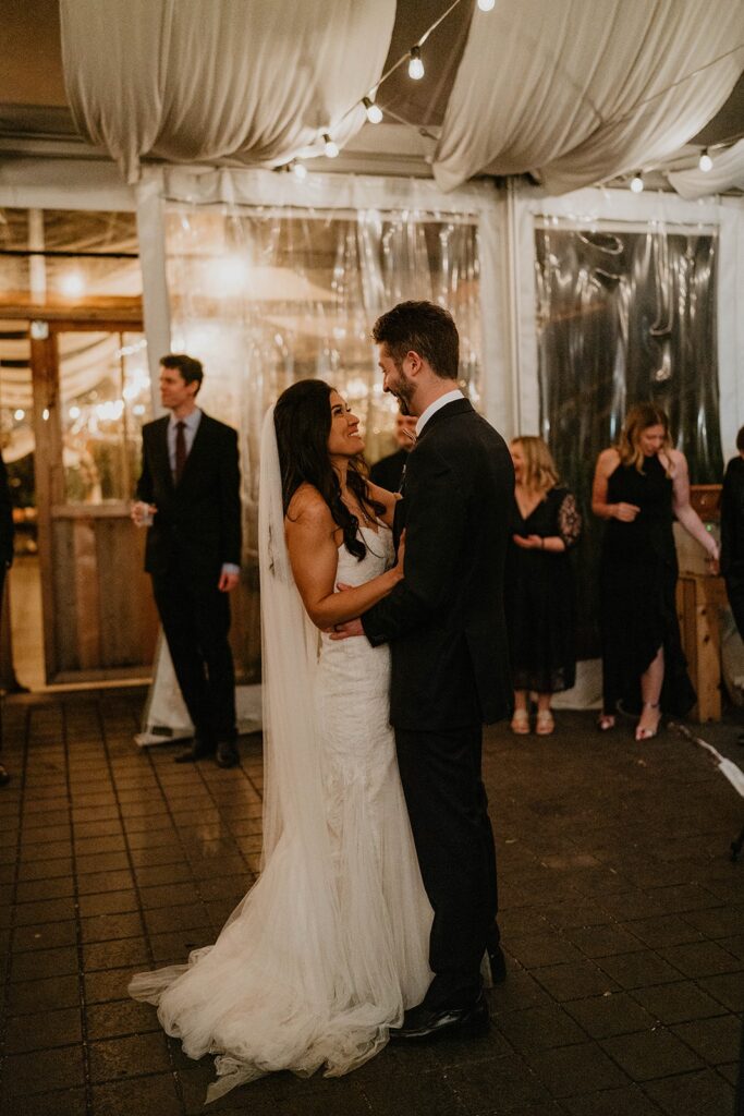 Bride and groom first dance at Blockhouse wedding in Portland