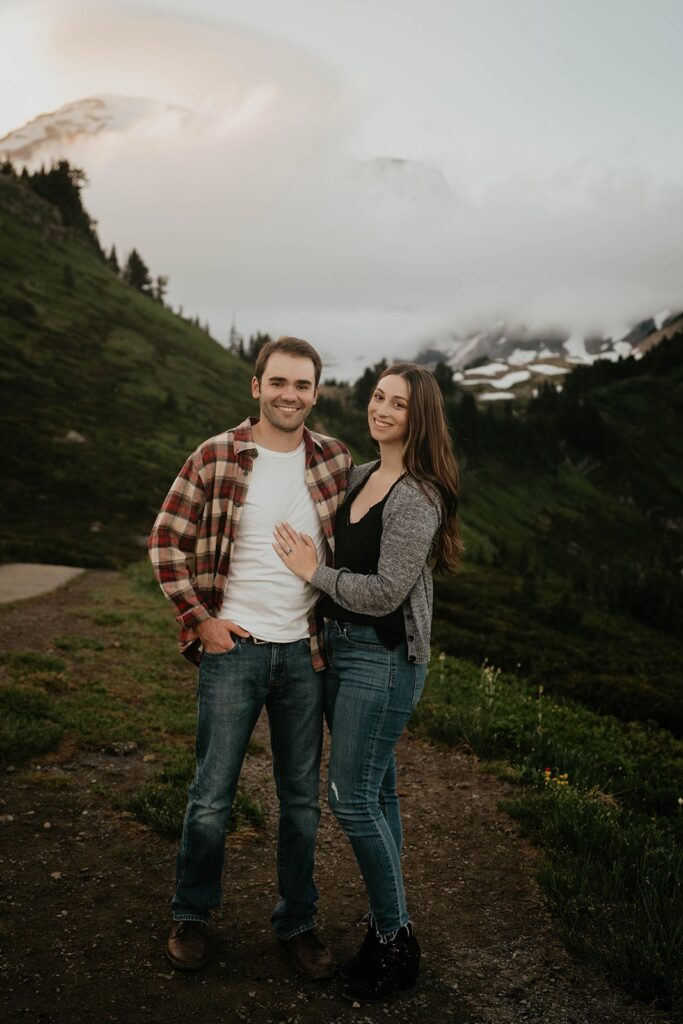 Sunset hiking engagement photos at Paradise, Mt Rainier