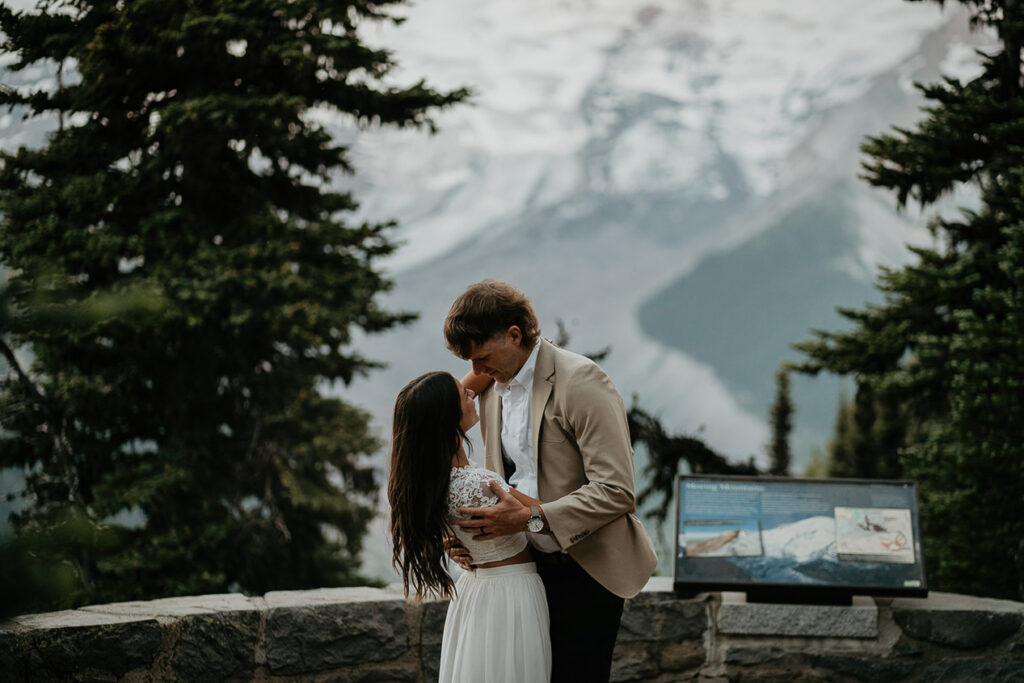 The couple having their first dance after their Mt Rainier elopement. 