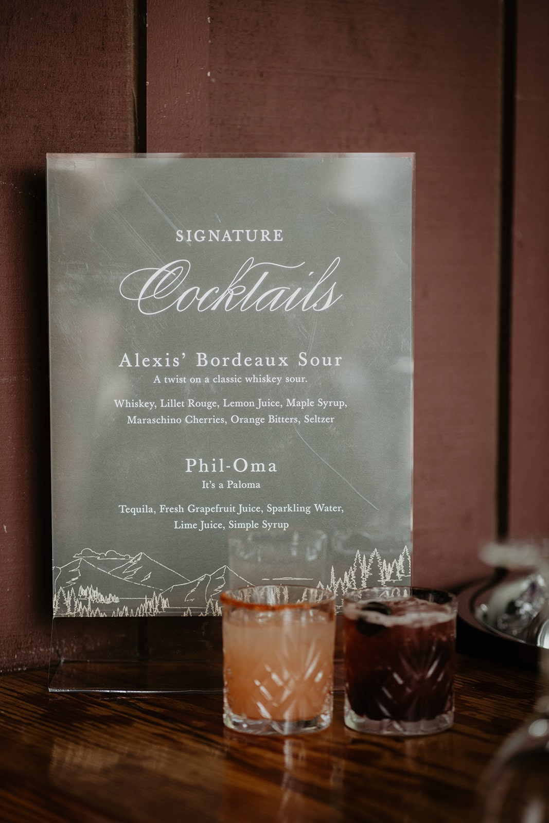 Custom cocktail menu at Gorge Crest Vineyards