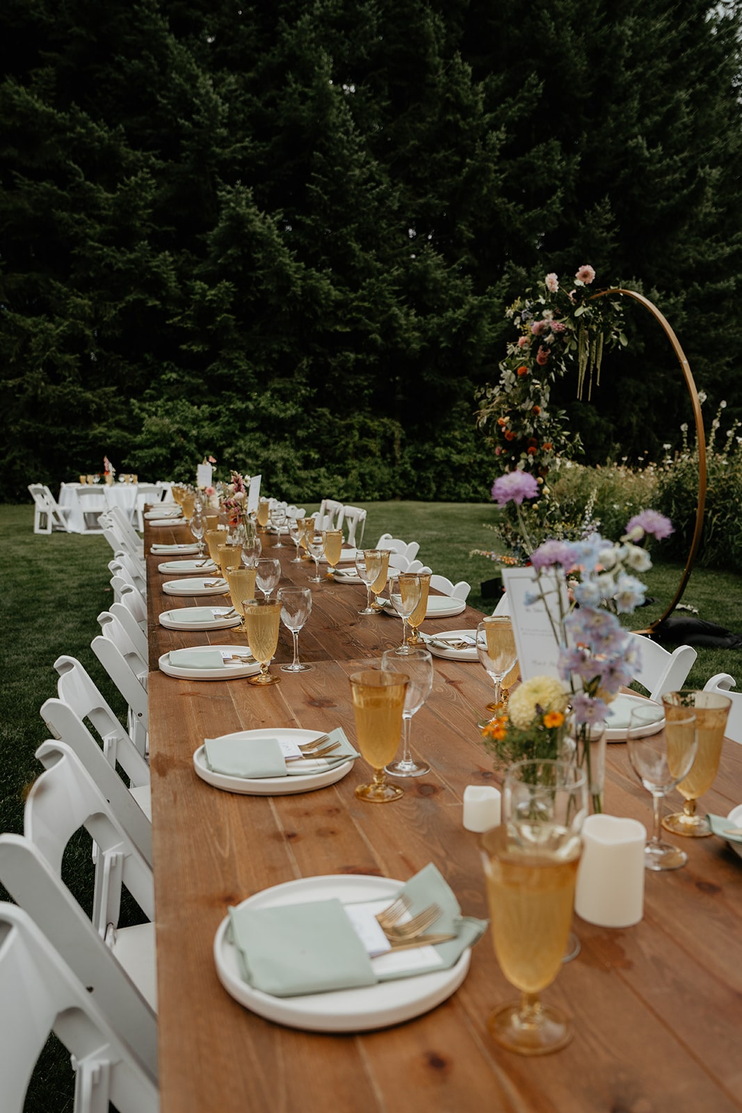 Reception table decorations at Washington winery wedding