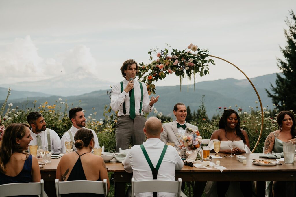 Best Man gives a speech during Gorge Crest winery wedding reception