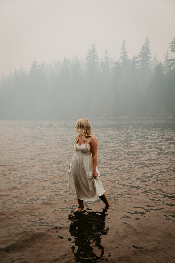 The future wife standing in Lost Lake, looking longingly out toward the horizion. 