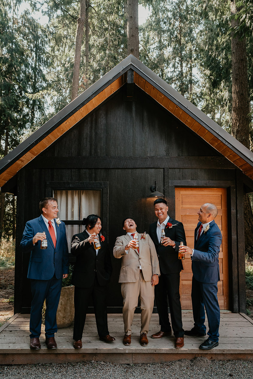 One of the brides with her wedding party. 