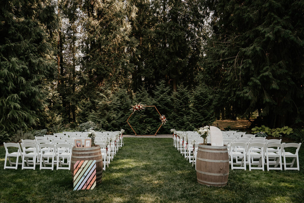 The wedding ceremony location at CedarVale Events. 