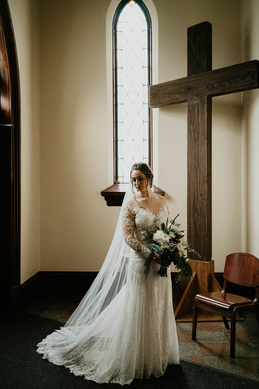 The bride inside the Church of the Assumption. 