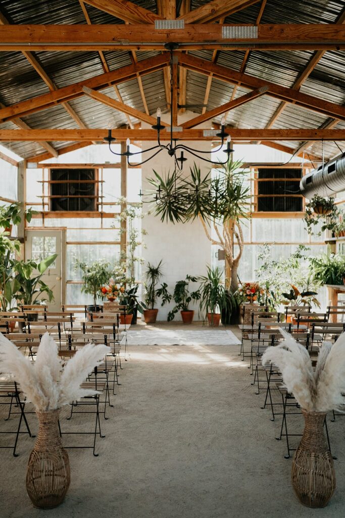 Plant-filled wedding ceremony at Mt Hood Center in Oregon