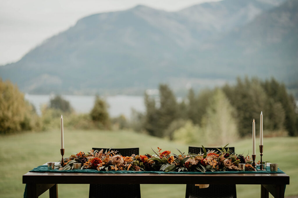 the bride and groom's sweetheart table at Skamania Lodge. 