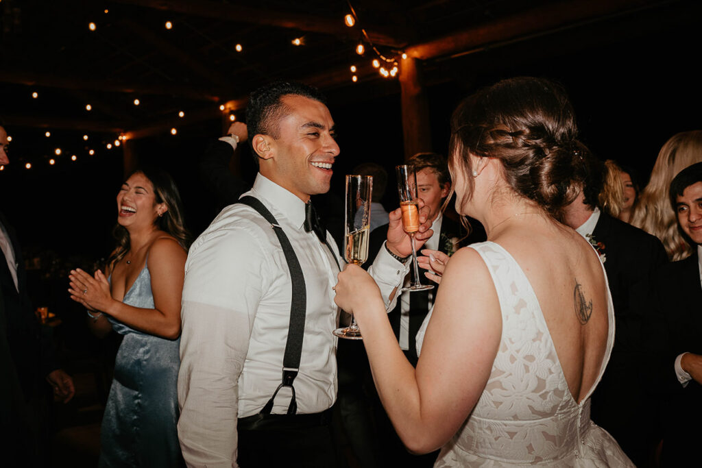 the newlyweds toasting their new marriage. 