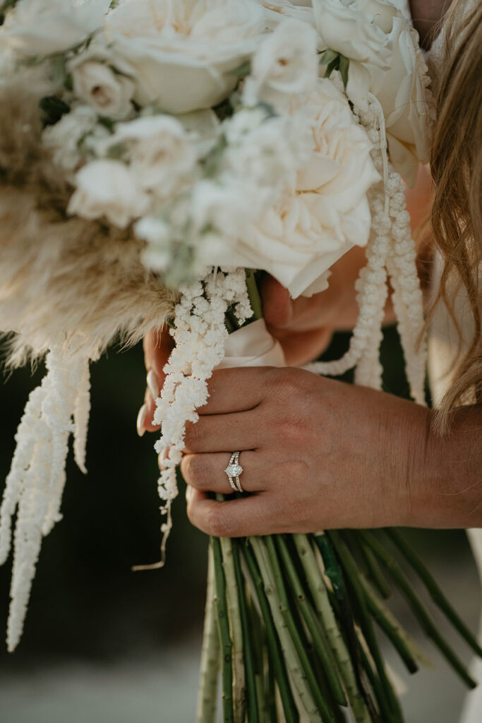 A bouquet of white roses. 