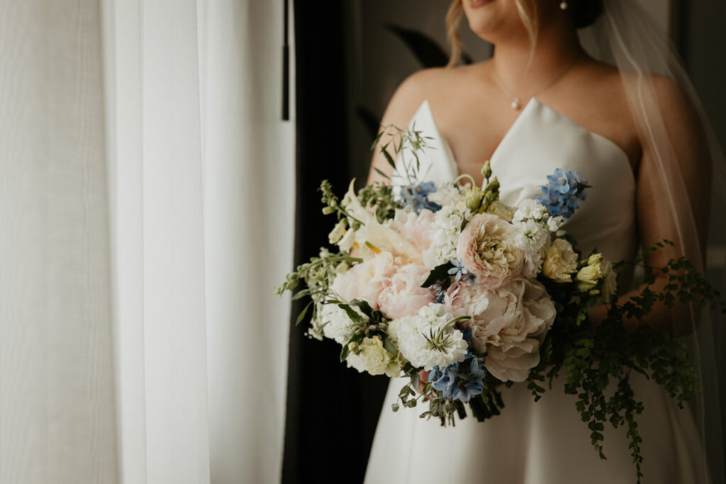 the bride holding her bouquet.