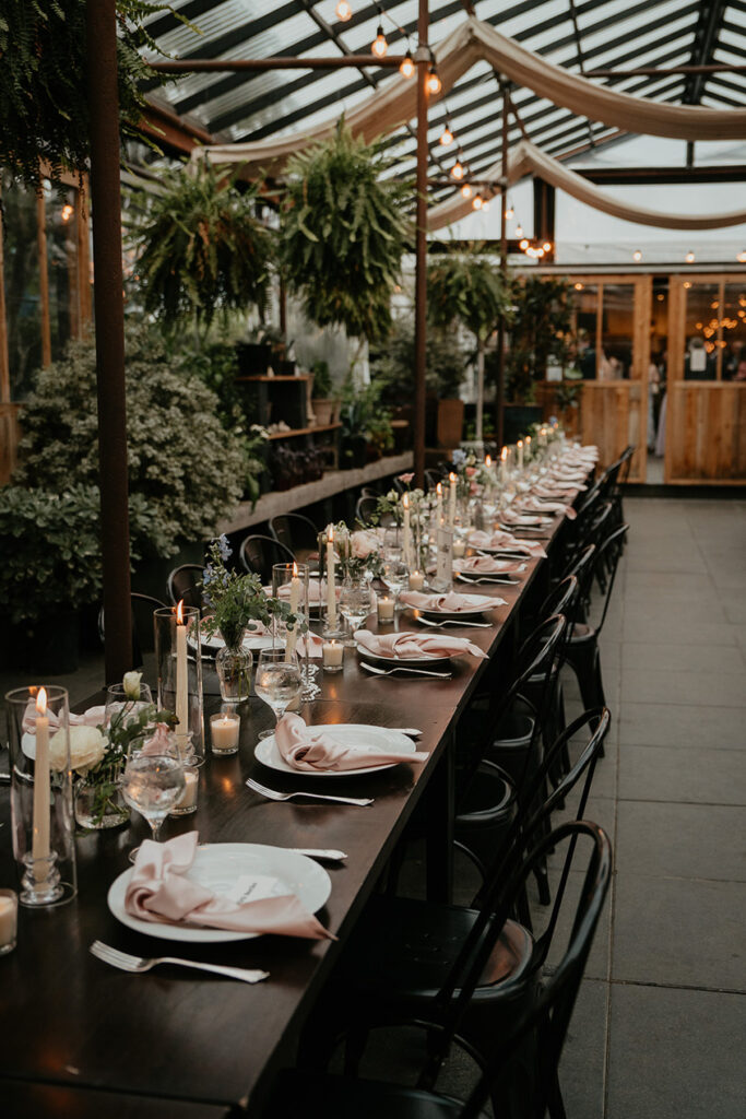 the table settings during a Blockhouse PDX wedding. 