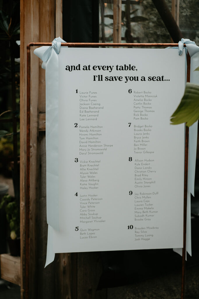 the table seating arrangements during a Blockhouse PDX wedding. 