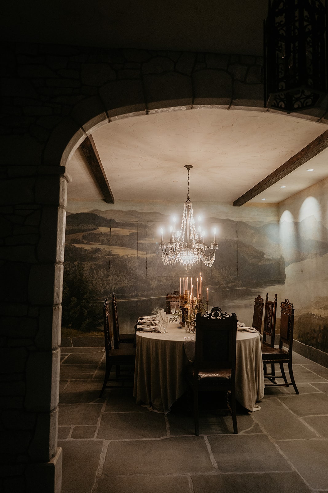 Intimate wedding table setup at a chateau wedding venue