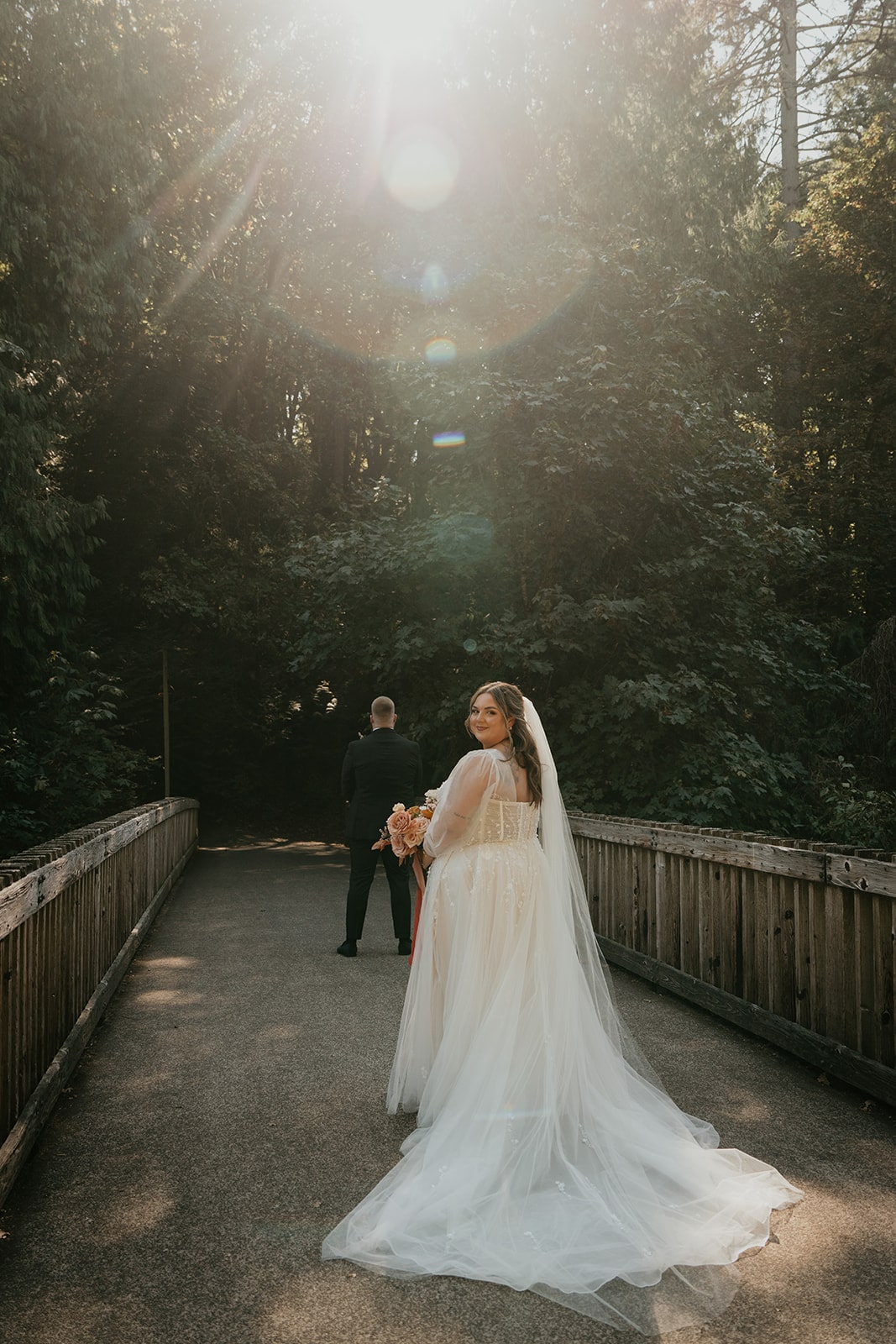 Bride smiles before her first look with groom 