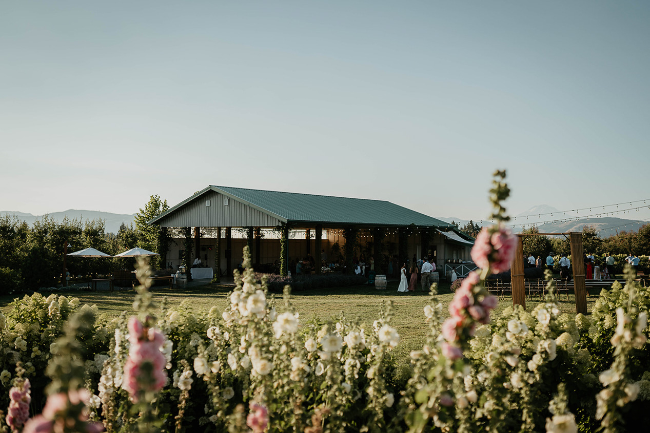 a large pavilion at The Orchard Hood River, one of the best columbia river gorge wedding venues.