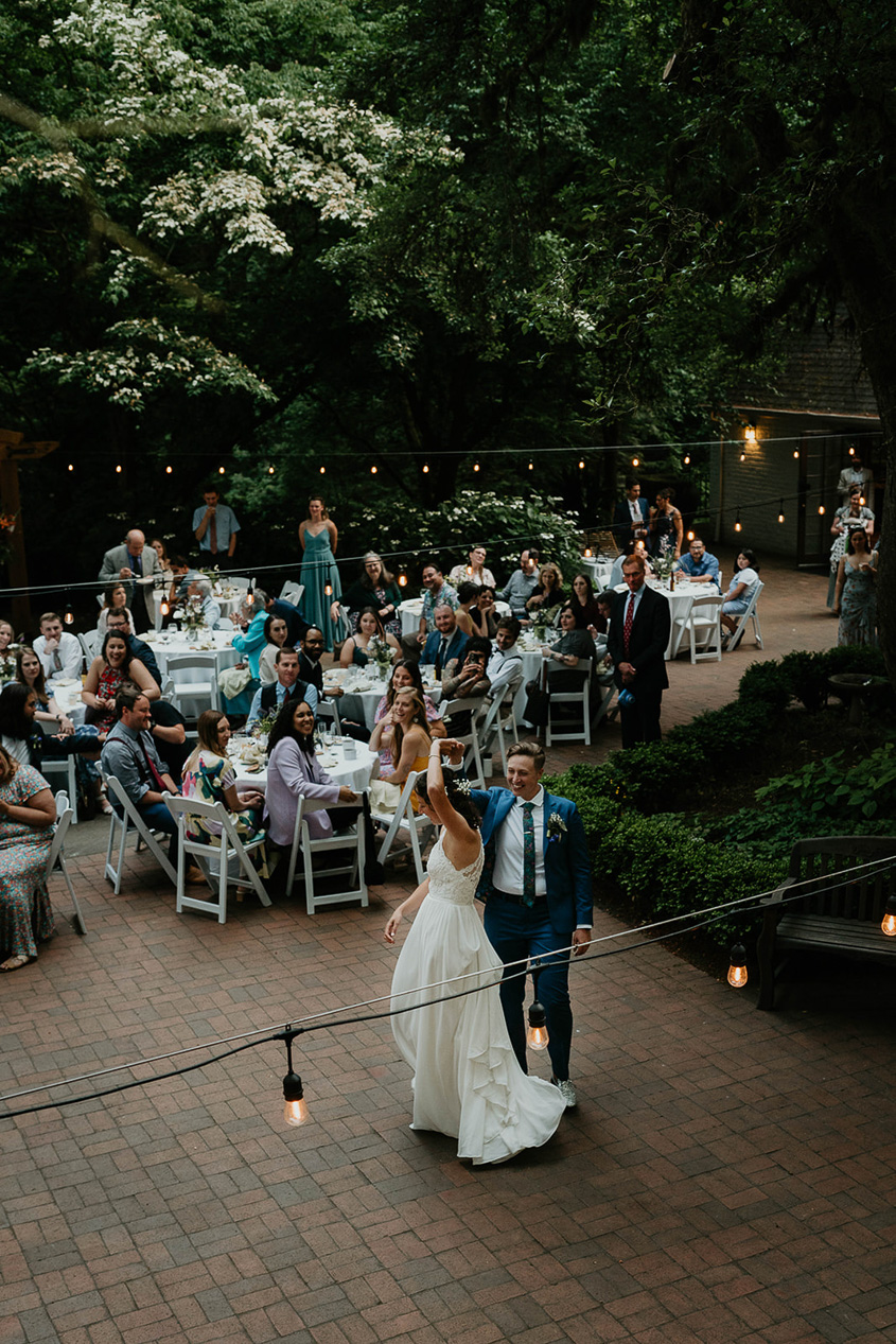 newlyweds dancing at their Leach Botanical Garden wedding.