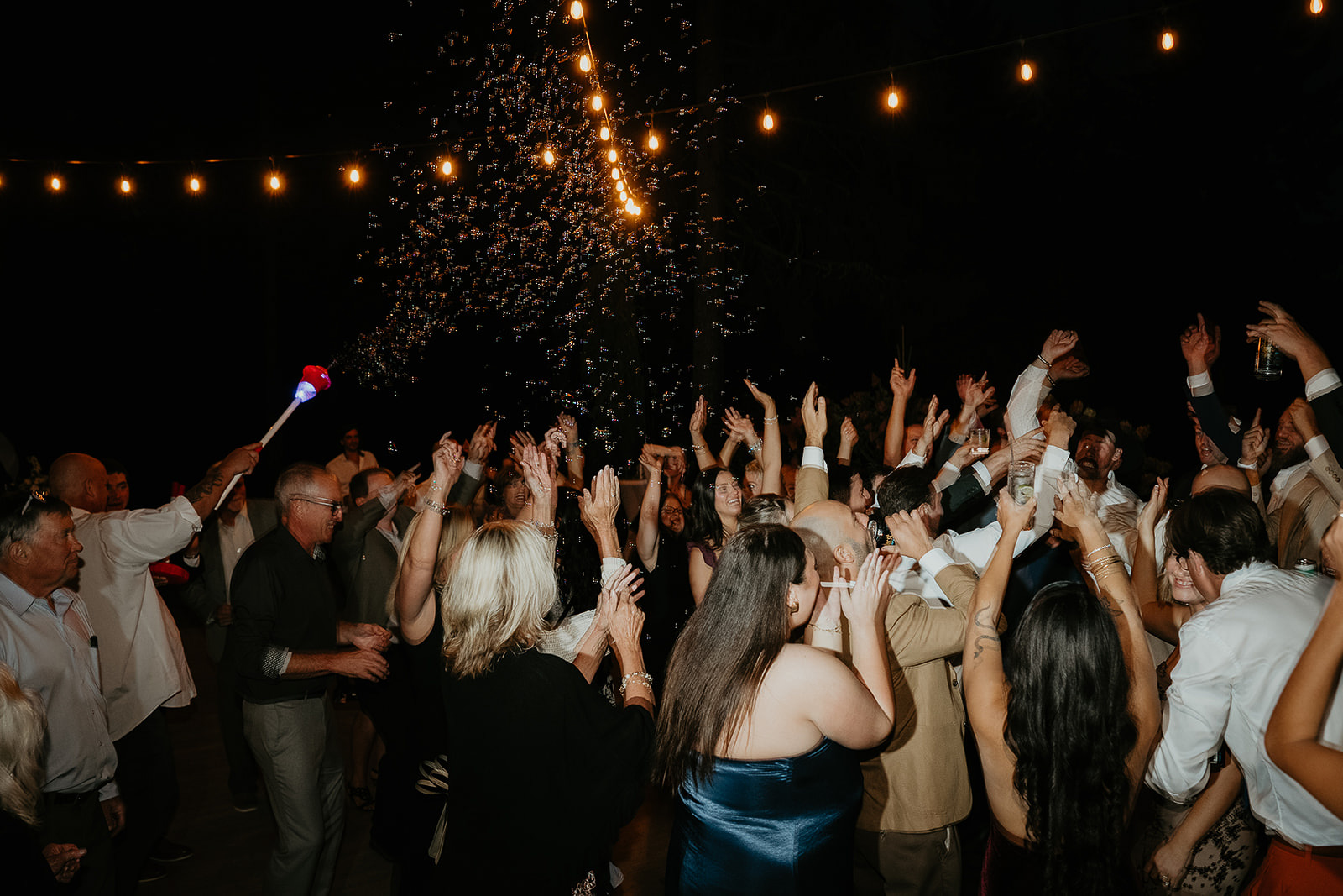 wedding guests partying and dancing during a Rocky Hill Oregon wedding.