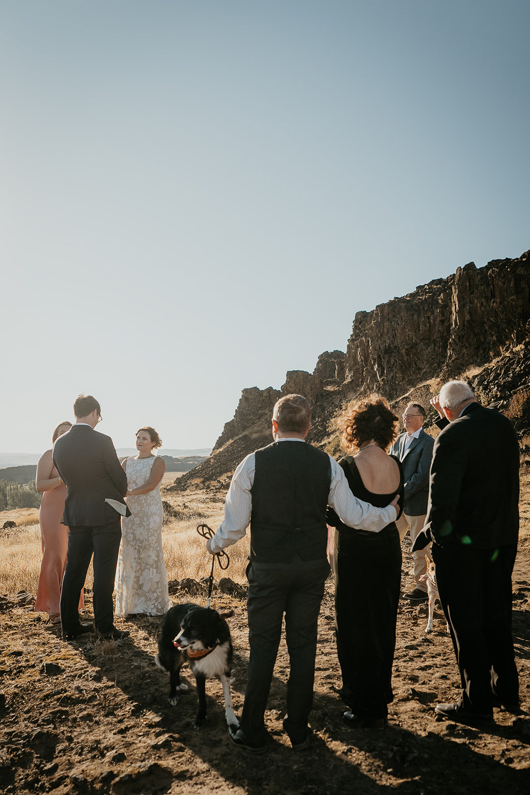 Newlyweds having an intimate ceremony with their closest family during their Columbia River Gorge elopement.